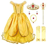 JerrisApparel Costume da Principessa Belle Deluxe Vestito da Festa Fantasia Le Ragazze Si Vestono (5 Anni, Giallo 1 con Accessori)