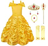JerrisApparel Principessa Belle Carnevali Costume Vestito da Ragazze (4 Anni, Giallo con Accessori)