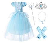 JerrisApparel Ragazza Principessa Cenerentola Costume Manicotto a Sbuffo Festa Vestito (3 Anni, Blu con Accessori)