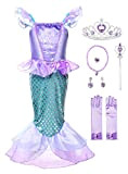 JerrisApparel Ragazze Bambine Principessa Sirena Costume Festa Halloween Abito (110, Lilla con Accessori 1)