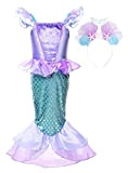 JerrisApparel Ragazze Bambine Principessa Sirena Costume Festa Halloween Abito (110, Lilla con Accessori 2)
