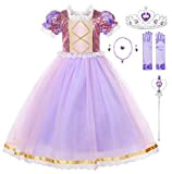 JerrisApparel Ragazze Principessa Paillettes Vestito Compleanno Festa Costume (5 Anni, Lilla con Accessori)
