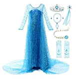 JerrisApparel Vestito Principessa Elsa Bambina Paillettes Carnevale Festa Costume (120, Blu con Accessori)