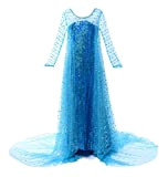 JerrisApparel Vestito Principessa Elsa Bambina Paillettes Carnevale Festa Costume (140, Blu)