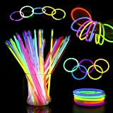 JINDIWUL 100 Braccialetti Luminosi Monouso, Glowsticks Party con Connettori, Barre Luminosi Fluorescenti di 7 Colori, Utilizzate per Realizzare Bracciali e ...