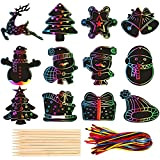 Johiux 60PCS Natale Fogli di Disegni Scratch Art，La Pittura dei Bambini a Natale,Regalo Creativo di Arte Raschiatrice per Adulti e ...
