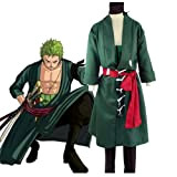 JOJO STYLE Costume Cosplay One Piece Roronoa Zoro Anime Costume per Adulti Costume Cosplay Impostato Kimono + Pantaloni + Cintura ...