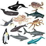JOKFEICE Figure di Animali 12 PCS Realistico Plastica Marine Animali Figurine Set Comprende Balenottera Azzurra, Delfino ECC. di Apprendimento Giocattoli ...