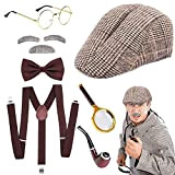 JORAKI Accessori Uomo Anni ‘20 Sherlock Holmes Cosplay Set con Cappello Cacciatore Lente D'Ingrandimento Bretella Papillon Barba Sopracciglia Occhiali per ...