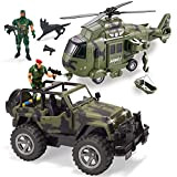 JOYIN 2 pezzi Set giocattoli veicoli militari realistici a frizione inclusi Camion militare convertibile Elicottero Figure d'azione da collezione soldati ...