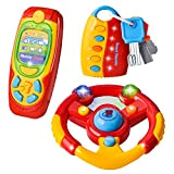 JOYIN 3 pezzi giocattolo per volante di guida per bambini, chiavi per auto e giochi per cellulare con musica per ...