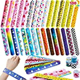JOYIN Slap Band, 100 PCs Slap Bracelets Super Slap Wristband with colorful Hearts Animal Emoji Party Bag Fillers (30 Designs) ...