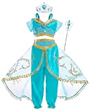 Jurebecia Costume da Principessa per Ragazze Jasmine Abiti da Festa Top con Paillettes Set di Pantaloni da Ragazza Pantaloni Lunghi ...