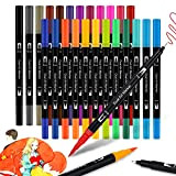JYUYNY Brush Pen Lettering, 24 Colori Pennarelli con Doppia Punta, Penne da Colorare,Punta Fine 0,4 mm e 1-2mm Punta Pennello,Set ...