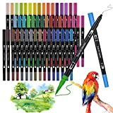 JYUYNY Brush Pen Lettering, 48 Colori Pennarelli con Doppia Punta, Penne da Colorare,Punta Fine 0,4 mm e 1-2mm Punta Pennello,Set ...