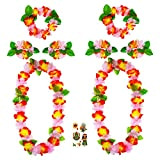 KEYIDO Set di 8 ghirlande hawaiane Leis hawaiane con fiore hawaiano e braccialetti per tropicali Luau Tiki Beach accessori per ...
