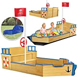 KIDIZ® Sabbiera per bambini Ahoy - nave pirata - barca giocattolo - barca a vela in legno - incl. copertura ...