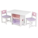 KidKraft-Cuore Set Tavolo con 2 Sedie in Legno con Contenitori per Cameretta dei Bambini, Colore Bianco/Pastello, 26913