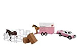 Kids Globe Traffic 520205 - Traffic Die Cast Mitsubishi con rimorchio per cavalli, recinto, cavalli, recinto, recinzione, paletti di mangime ...