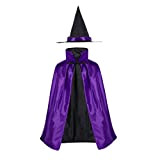 Kids Witch Cape with Hat Double Side Side Vampire Cloak Unisex Halloween Cosplay Cape 90cm