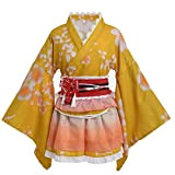 Kimono giapponese Anime Cosplay Costume Halloween Fancy Dress Cherry Blossom Pattern Robe con gonna volant per ragazze e donne, Giallo, ...