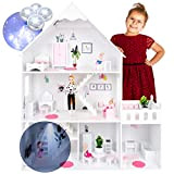 Kinderplay casa delle bambole in legno – versione con elementi rosa, 38 accessiori nel set, modello GS0023B (Premium)