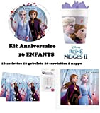 Kit Disney Frozen Frozen 2 II completo 16 bambini compleanno (16 piatti, 16 bicchieri, 20 tovaglioli, 1 tovaglia + 10 ...