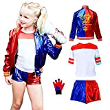 Kitimi Harley Quinn Costumi Cosplay per bambini, 4 pezzi di costume per Halloween da cattivo costume include giacca, maglietta, pantaloncini ...