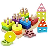 Kizmyee Giocattoli per Bambini Montessori, 24 Pezzi di Forme Geometriche Ordinamento e Impilamento Block Board, Puzzle Educativi in ​​Legno Regalo ...