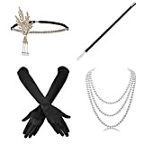 Knowing 4 Pezzi Donna Fancy Dress Accessories Collana Guanti Bocchino per Sigarett Satin Gloves Set per Donna1920s Flapper Costume Dress ...
