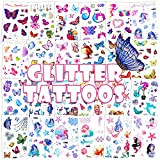 Konsait Glitter tatuaggio temporaneo per le ragazze, 24 fogli farfalla sirena fiori tatuaggi adesivi per i bambini, impermeabile tatuaggi falsi ...