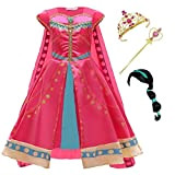 Kosplay Costume da Principessa Jasmine Vestito Carnevale Bambina con Parrucca e Mantello Vestire Aladdin Costumi per Festa Danza Compleanno Halloween ...