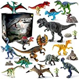 kramow Dinosauro Giocattolo Set 21 Pezzi, 14 Dinosauro Figure, 2 Albero, 4 Roccioso, 1 Carta Geografica, Giocattoli Educativi Regali per ...