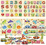 kramow Puzzle en Bois Alphabet Numéros Animaux Véhicules,Jouets Montessori Enfant 2 3 4 Ans Jouet éducatif Puzzles pour Garçons Filles(4 ...