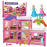 KUNEN Casa delle Bambole Sogno per Bambina Giocattolo dei Bambini 2 Piani con Mobili e Accessori,Casa Barbie Miniatura Giocattoli Regalo ...