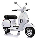 LAMAS TOYS Moto Scooter Elettrico per Bambini Ufficiale Piaggio Vespa PX 150 12V con Rotelle Sella in Pelle Nero/Beige Crema ...