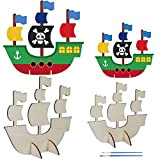 LAMEK 8 Pezzi Navi da Pirata in Legno Kit Barca a Vela per Bambini da Creare Ideali per Scuola, Domestico ...