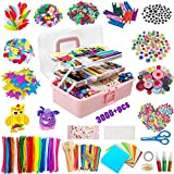 Lavoretti Creativi per Bambini, 3000+ Pezzi DIY Creativo Giochi Art Craft Set, Sticks, Piume, Glitter Palla Pompon, Scovolini Pipa, Paillettes, ...