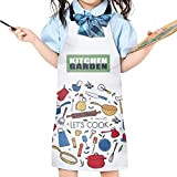 Lecwoll Grembiule Cucina Bambini, Grembiule Pittura Bambino, Grembiulino Cuoco Regolabile, Ragazze Grembiuli per Cottura Artigianato(3-7 anni) (bianco)