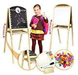 Leomark Lavagna magnetica bifacciale 2in1 in legno - XL - giocattolo educativo per bambini con accessori, Cavalletto con Altezza Regolabile, ...