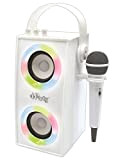 Lexibook- Altoparlante Portatile Bluetooth con Microfono, Effetti di Luce, Karaoke, Wireless, USB, Scheda SD, Batteria Ricaricabile, Bianco, BTP180Z