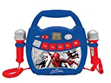 Lexibook- Spider-Man-Lettore Musicale Karaoke Portatile per Bambini-Microfoni, Effetti di Luce, Bluetooth, Registrazione vocale e funzioni di Modifica, batterie Ricaricabili