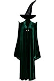 LIKUNGOU Professor Minerva McGonagall Costume Cosplay Velluto Magico Abito da Mago con Cappello a Punta per Donne Halloween (Medium)