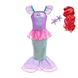 Lito Angels Costume da Principessa Sirena Ariel con Parrucca di Capelli per Bambina, Vestito da Festa di Compleanno, Taglia 5-6 ...
