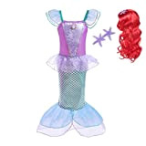 Lito Angels Costume da Principessa Sirena Ariel con Parrucca di Capelli per Bambina, Vestito da Festa di Compleanno, Taglia 3-4 ...