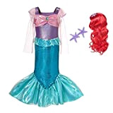 Lito Angels Costume da Sirenetta Principessa Ariel Vestito Sirena con Parrucca per Capelli per Bambina Taglia 5-6 Anni, Viola Blu