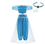 Lito Angels Costume Vestito da Principessa Jasmine con Accessori per Bambina, Taglia 5-6 Anni, Blu