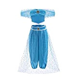 Lito Angels Costume Vestito da Principessa Jasmine per Bambina, Completo Top e Pantaloni, Taglia 6-7 Anni, Blu