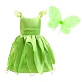 Lito Angels Trilli Tinkerbell Costume per Bambina, Vestito Fata Verde con Corona di Fiori, Taglia 10-11 anni