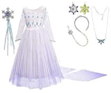 Lito Angels Vestito Bianco da Principessa Elsa con Strascico Staccabile e Accessori, Costume Regno di Ghiaccio 2 per Bambina, Taglia ...